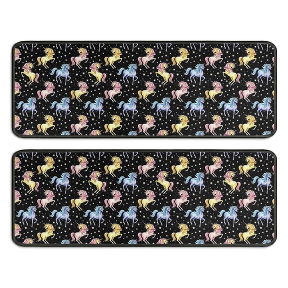 Kitchen Rugs Sets Of 2,Black Cartoon Colorful Unicorn Pattern Anti Fatigue Kitchen Mat Rugs Non Slip Washable,Decorative Kitchen Floor Mats for Kitchen,Sink,Laundry,17"x47"+17"x47"
