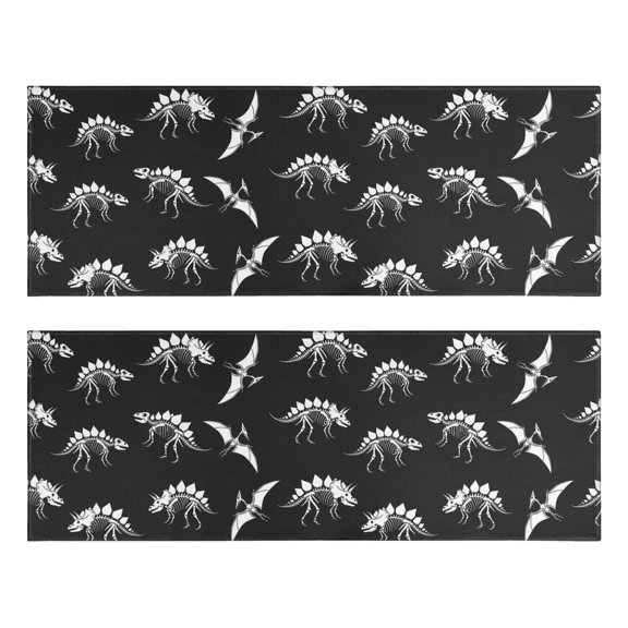 Kitchen Rugs Sets Of 2,Black Cartoon Dinosaurs Fossils Pattern Anti Fatigue Kitchen Mat Rugs Non Slip Washable,Decorative Kitchen Floor Mats for Kitchen,Sink,Laundry,17"X47"