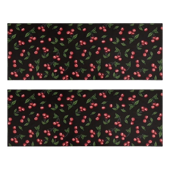 Kitchen Rugs Sets Of 2,Black Christmas Cherry Pattern Anti Fatigue Kitchen Mat Rugs Non Slip Washable,Decorative Kitchen Floor Mats for Kitchen,Sink,Laundry,17"X47"