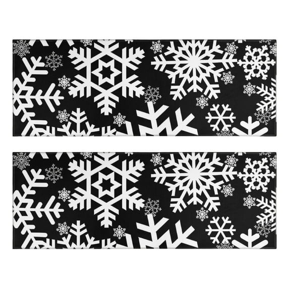 Kitchen Rugs Sets Of 2,Black Christmas Snowflake Pattern Anti Fatigue Kitchen Mat Rugs Non Slip Washable,Decorative Kitchen Floor Mats for Kitchen,Sink,Laundry,17"X47"