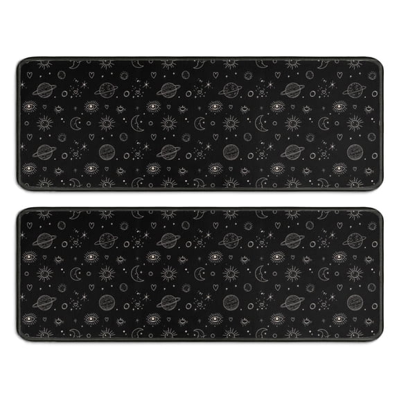Kitchen Rugs Sets Of 2,Black Cosmic Pattern Anti Fatigue Kitchen Mat Rugs Non Slip Washable,Decorative Kitchen Floor Mats for Kitchen,Sink,Laundry,17"x47"+17"x47"