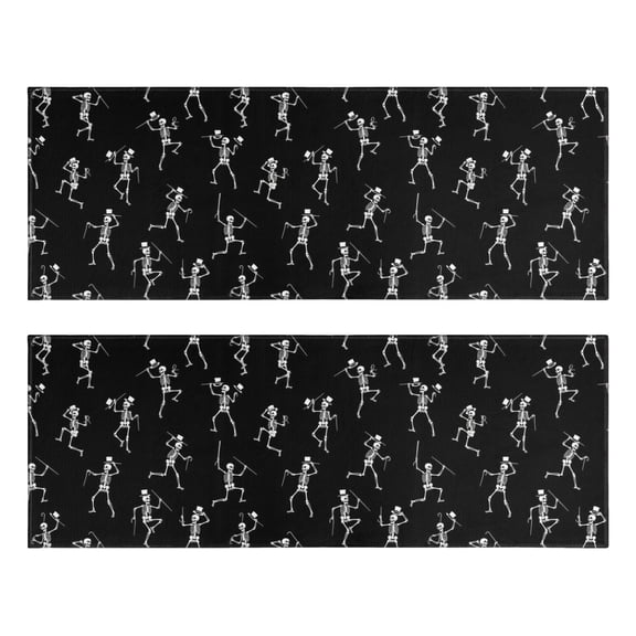 Kitchen Rugs Sets Of 2,Black Dancing Skeleton Pattern Anti Fatigue Kitchen Mat Rugs Non Slip Washable,Decorative Kitchen Floor Mats for Kitchen,Sink,Laundry,17"X47"