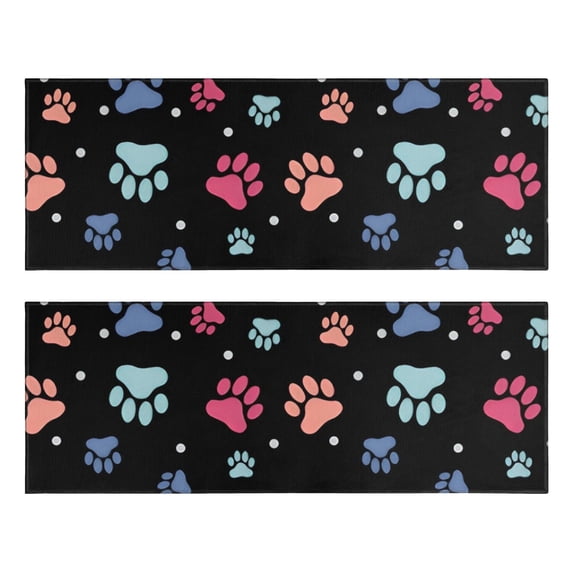 Kitchen Rugs Sets Of 2,Black Dog Paw Footprint Anti Fatigue Kitchen Mat Rugs Non Slip Washable,Decorative Kitchen Floor Mats for Kitchen,Sink,Laundry,17"X47"