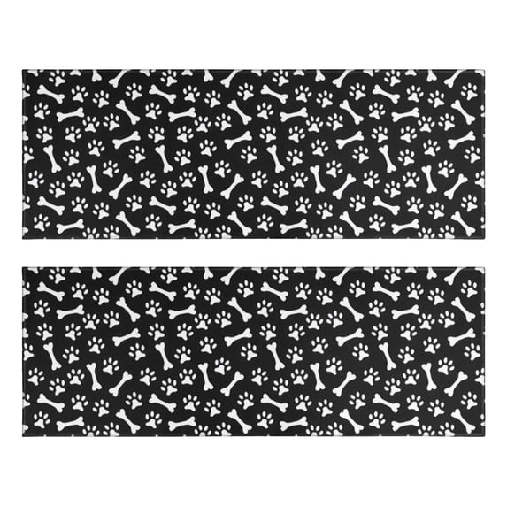 Kitchen Rugs Sets Of 2,Black Dog Paw Footprint Bone Anti Fatigue Kitchen Mat Rugs Non Slip Washable,Decorative Kitchen Floor Mats for Kitchen,Sink,Laundry,17"X47"