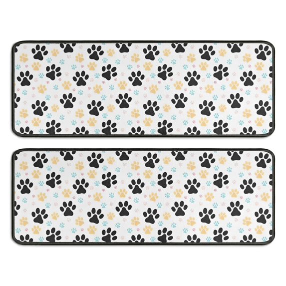 Kitchen Rugs Sets Of 2,Black Dog Puppy Paw Anti Fatigue Kitchen Mat Rugs Non Slip Washable,Decorative Kitchen Floor Mats for Kitchen,Sink,Laundry,17"x47"+17"x47"