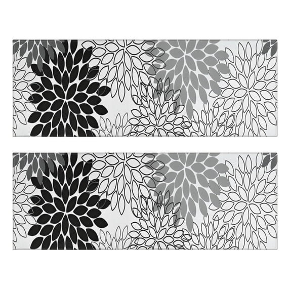 Kitchen Rugs Sets Of 2,Black Floral and Petal Pattern Anti Fatigue Kitchen Mat Rugs Non Slip Washable,Decorative Kitchen Floor Mats for Kitchen,Sink,Laundry,17"X47"