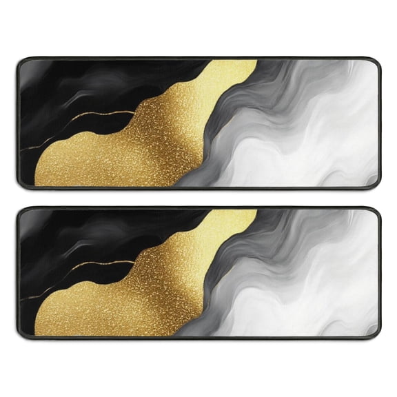 Kitchen Rugs Sets Of 2,Black and Gold Marble Glitter Streaks Pattern Anti Fatigue Kitchen Mat Rugs Non Slip Washable,Decorative Kitchen Floor Mats for Kitchen,Sink,Laundry,17"x47"+17"x47"