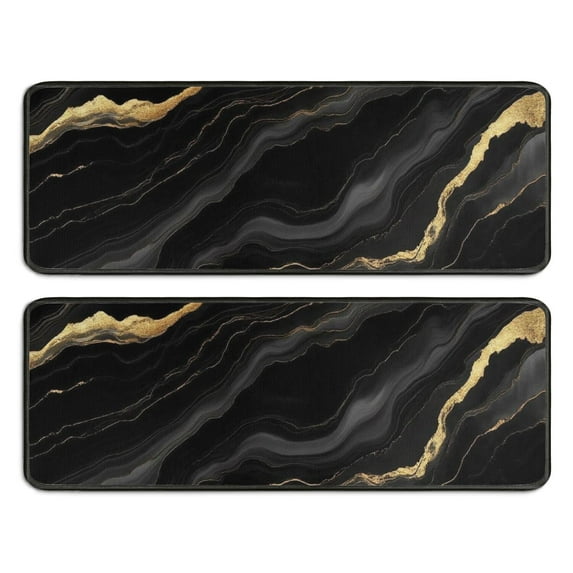 Kitchen Rugs Sets Of 2,Black Gold Marble Pattern Anti Fatigue Kitchen Mat Rugs Non Slip Washable,Decorative Kitchen Floor Mats for Kitchen,Sink,Laundry,17"x47"+17"x47"