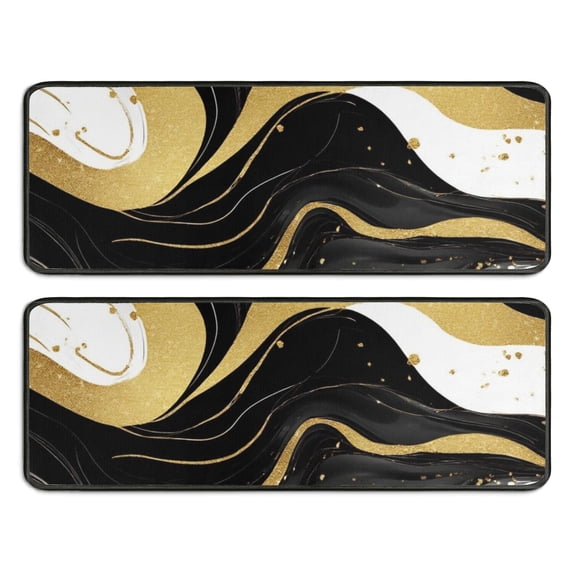 Kitchen Rugs Sets Of 2,Black and Gold Marble Wavy Lines Pattern Anti Fatigue Kitchen Mat Rugs Non Slip Washable,Decorative Kitchen Floor Mats for Kitchen,Sink,Laundry,17"x47"+17"x47"