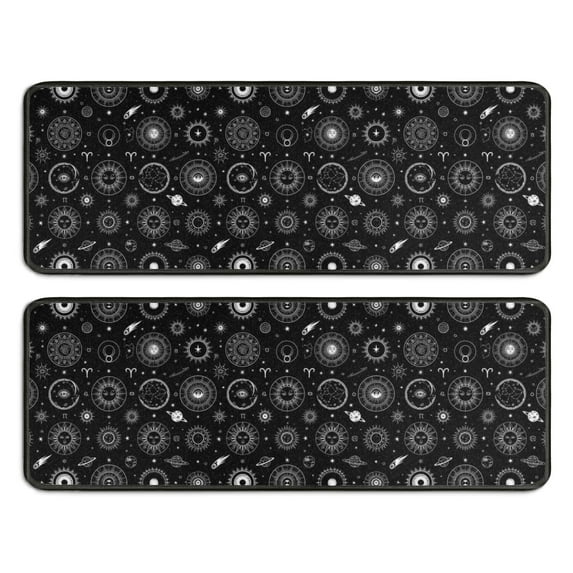Kitchen Rugs Sets Of 2,Black Gothic Astrology Symbol Pattern Anti Fatigue Kitchen Mat Rugs Non Slip Washable,Decorative Kitchen Floor Mats for Kitchen,Sink,Laundry,17"x47"+17"x47"