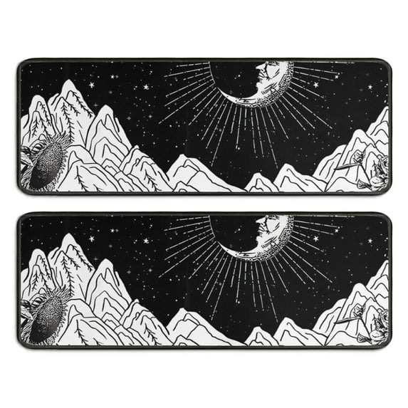 Kitchen Rugs Sets Of 2,Black Gothic Moon Mountain Pattern Anti Fatigue Kitchen Mat Rugs Non Slip Washable,Decorative Kitchen Floor Mats for Kitchen,Sink,Laundry,17"x47"+17"x47"