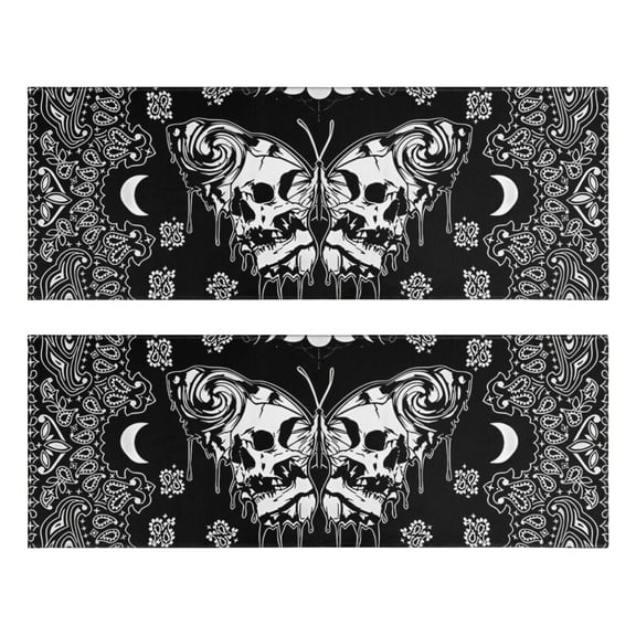 Kitchen Rugs Sets Of 2,Black Gothic Skull Butterfly Pattern Anti Fatigue Kitchen Mat Rugs Non Slip Washable,Decorative Kitchen Floor Mats for Kitchen,Sink,Laundry,17"X47"