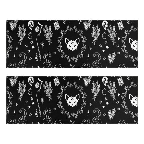 Kitchen Rugs Sets Of 2,Black Gothic Skull Cat Pattern Anti Fatigue Kitchen Mat Rugs Non Slip Washable,Decorative Kitchen Floor Mats for Kitchen,Sink,Laundry,17"X47"