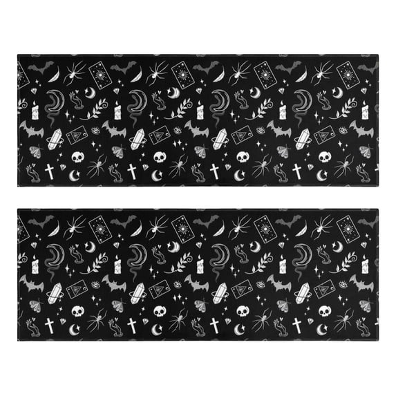Kitchen Rugs Sets Of 2,Black Gothic Skull Spider Pattern Anti Fatigue Kitchen Mat Rugs Non Slip Washable,Decorative Kitchen Floor Mats for Kitchen,Sink,Laundry,17"X47"