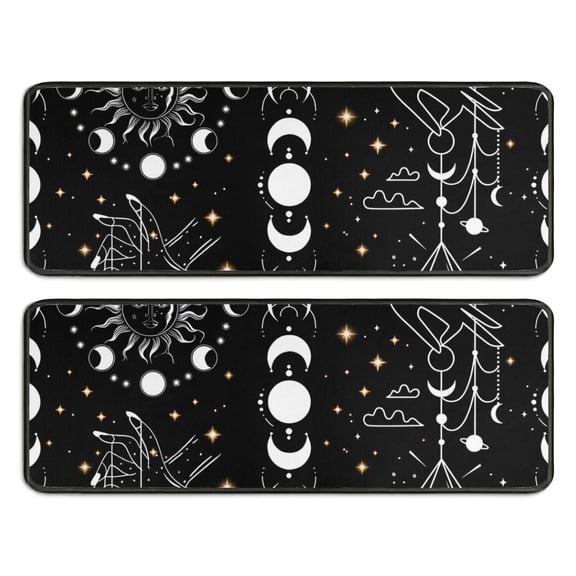 Kitchen Rugs Sets Of 2,Black Gothic Sun Moon Hand Pattern Anti Fatigue Kitchen Mat Rugs Non Slip Washable,Decorative Kitchen Floor Mats for Kitchen,Sink,Laundry,17"x47"+17"x47"