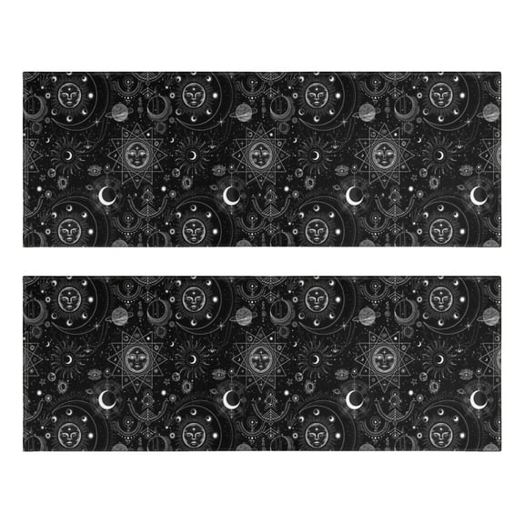 Kitchen Rugs Sets Of 2,Black Gothic Sun Moon Pattern Anti Fatigue Kitchen Mat Rugs Non Slip Washable,Decorative Kitchen Floor Mats for Kitchen,Sink,Laundry,17"X47"