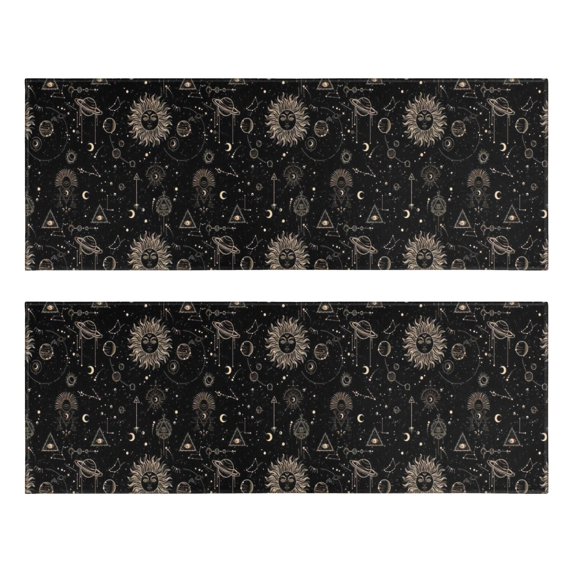 Kitchen Rugs Sets Of 2,Black Gothic Sun Planet Moon Pattern Anti Fatigue Kitchen Mat Rugs Non Slip Washable,Decorative Kitchen Floor Mats for Kitchen,Sink,Laundry,17"X47"