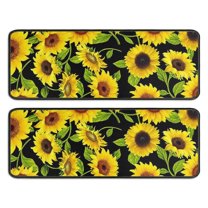 Kitchen Rugs Sets Of 2,Black Green Leaf Sunflower Pattern Anti Fatigue Kitchen Mat Rugs Non Slip Washable,Decorative Kitchen Floor Mats for Kitchen,Sink,Laundry,17"x47" 17"x47"