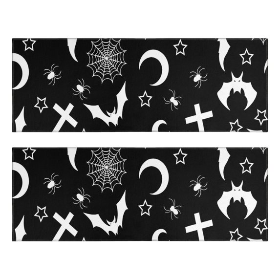 Kitchen Rugs Sets Of 2,Black Halloween Bat Spider Pattern Anti Fatigue Kitchen Mat Rugs Non Slip Washable,Decorative Kitchen Floor Mats for Kitchen,Sink,Laundry,17"X47"