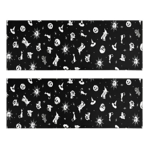 Kitchen Rugs Sets Of 2,Black Halloween Cat Skull Pattern Anti Fatigue Kitchen Mat Rugs Non Slip Washable,Decorative Kitchen Floor Mats for Kitchen,Sink,Laundry,17"X47"