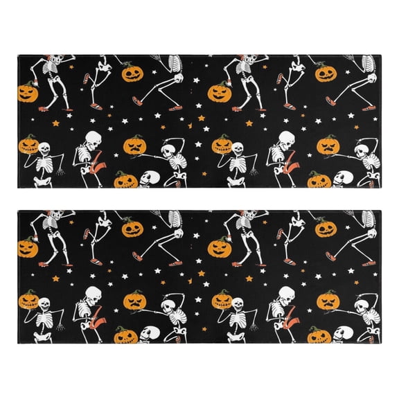 Kitchen Rugs Sets Of 2,Black Halloween Dancing Skeletons Anti Fatigue Kitchen Mat Rugs Non Slip Washable,Decorative Kitchen Floor Mats for Kitchen,Sink,Laundry,17"X47"