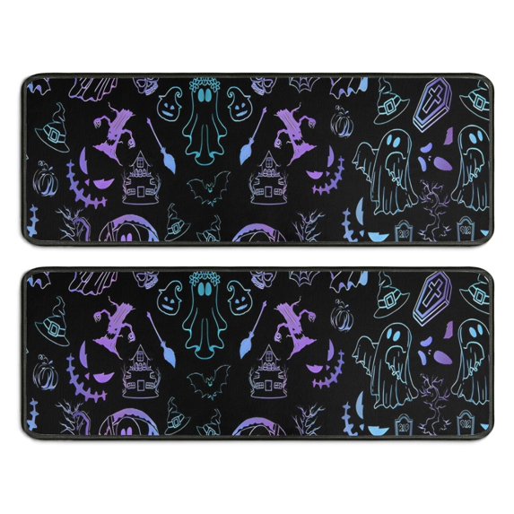 Kitchen Rugs Sets Of 2,Black Halloween Ghost Spider Pattern Anti Fatigue Kitchen Mat Rugs Non Slip Washable,Decorative Kitchen Floor Mats for Kitchen,Sink,Laundry,17"x47"+17"x47"