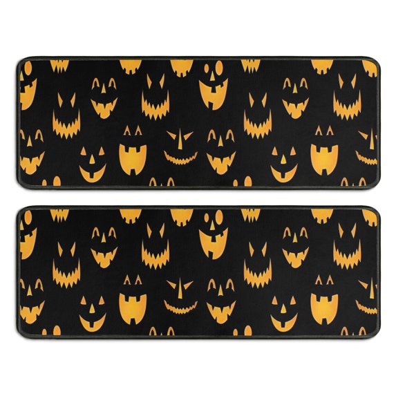 Kitchen Rugs Sets Of 2,Black Halloween Pumpkin Faces Anti Fatigue Kitchen Mat Rugs Non Slip Washable,Decorative Kitchen Floor Mats for Kitchen,Sink,Laundry,17"x47"+17"x47"