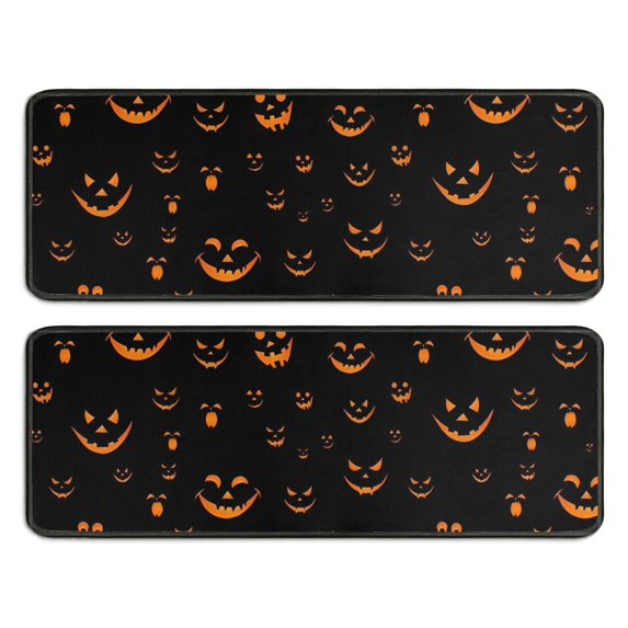 Kitchen Rugs Sets Of 2,Black Halloween Pumpkin Faces Anti Fatigue Kitchen Mat Rugs Non Slip Washable,Decorative Kitchen Floor Mats for Kitchen,Sink,Laundry,17"x47"+17"x47"