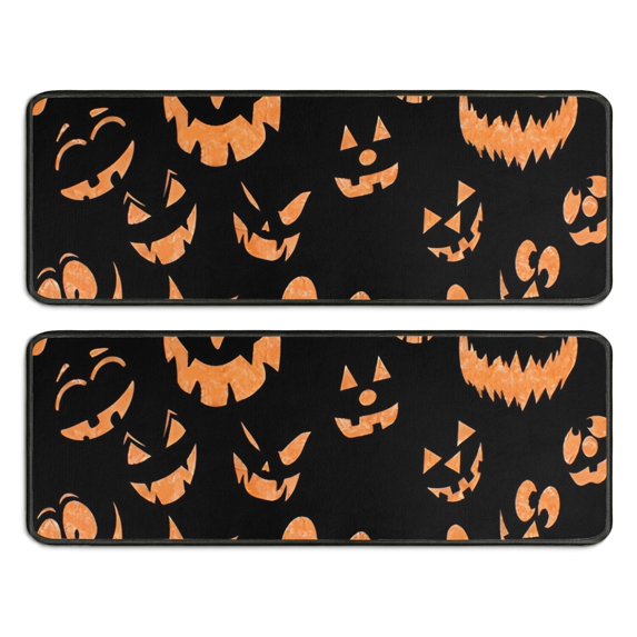 Kitchen Rugs Sets Of 2,Black Halloween Pumpkin Faces Anti Fatigue Kitchen Mat Rugs Non Slip Washable,Decorative Kitchen Floor Mats for Kitchen,Sink,Laundry,17"x47"+17"x47"