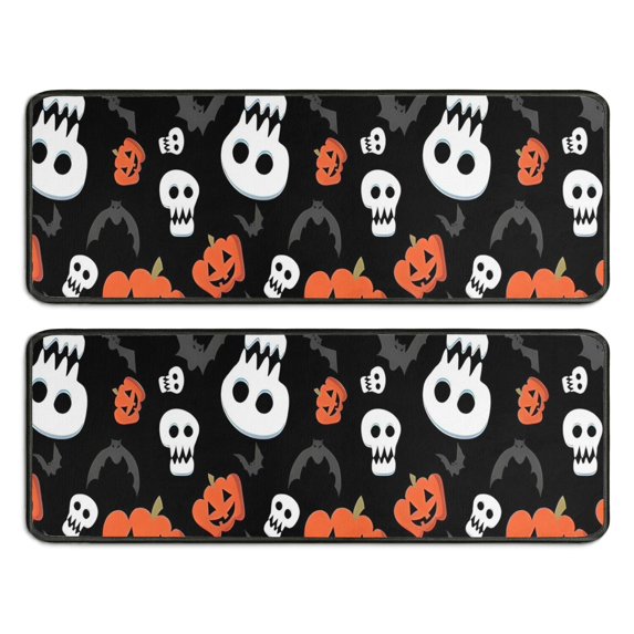 Kitchen Rugs Sets Of 2,Black Halloween Pumpkin Faces Anti Fatigue Kitchen Mat Rugs Non Slip Washable,Decorative Kitchen Floor Mats for Kitchen,Sink,Laundry,17"x47"+17"x47"