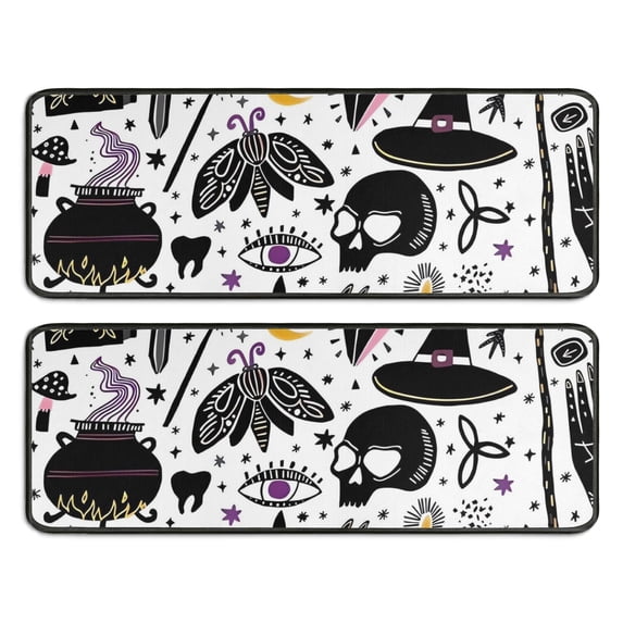 Kitchen Rugs Sets Of 2,Black Halloween Witchcraft Elements Anti Fatigue Kitchen Mat Rugs Non Slip Washable,Decorative Kitchen Floor Mats for Kitchen,Sink,Laundry,17"x47"+17"x47"