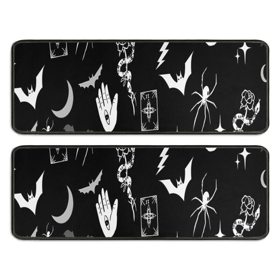 Kitchen Rugs Sets Of 2,Black Halloween Witchy Symbols Anti Fatigue Kitchen Mat Rugs Non Slip Washable,Decorative Kitchen Floor Mats for Kitchen,Sink,Laundry,17"x47"+17"x47"