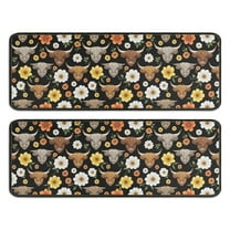 Kitchen Rugs Sets Of 2,Black Highland Cow Flower Pattern Anti Fatigue Kitchen Mat Rugs Non Slip Washable,Decorative Kitchen Floor Mats for Kitchen,Sink,Laundry,17"x47" 17"x47"
