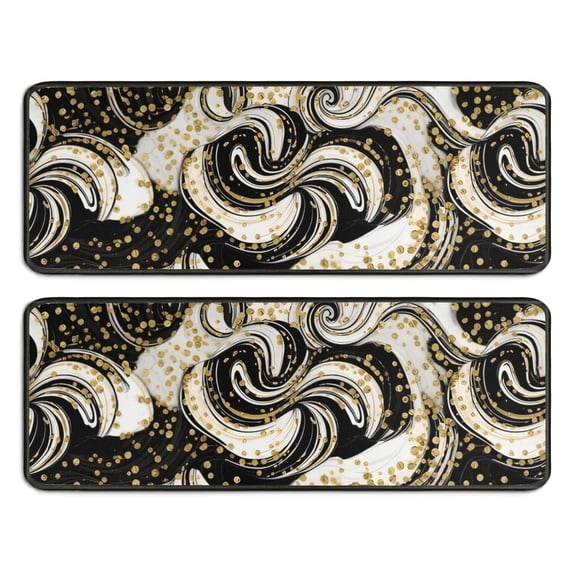 Kitchen Rugs Sets Of 2,Black Marble Gold Dot Pattern Anti Fatigue Kitchen Mat Rugs Non Slip Washable,Decorative Kitchen Floor Mats for Kitchen,Sink,Laundry,17"x47"+17"x47"