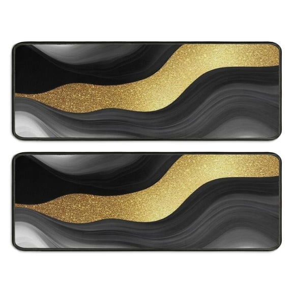 Kitchen Rugs Sets Of 2,Black Marble Gold Wave Pattern Anti Fatigue Kitchen Mat Rugs Non Slip Washable,Decorative Kitchen Floor Mats for Kitchen,Sink,Laundry,17"x47"+17"x47"