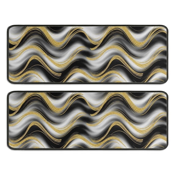Kitchen Rugs Sets Of 2,Black Marble Gold Wave Pattern Anti Fatigue Kitchen Mat Rugs Non Slip Washable,Decorative Kitchen Floor Mats for Kitchen,Sink,Laundry,17"x47"+17"x47"