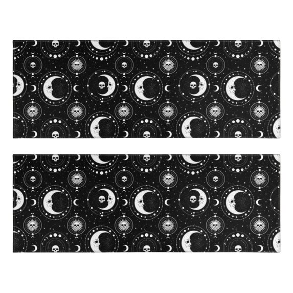 Kitchen Rugs Sets Of 2,Black Moon Skull Pattern Anti Fatigue Kitchen Mat Rugs Non Slip Washable,Decorative Kitchen Floor Mats for Kitchen,Sink,Laundry,17"X47"