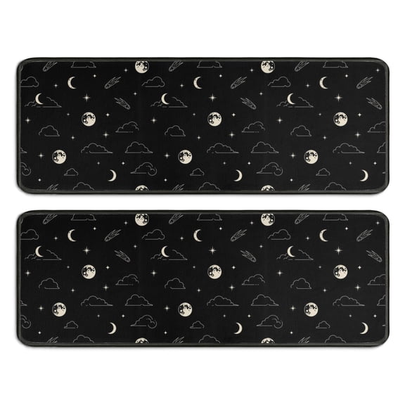Kitchen Rugs Sets Of 2,Black Night Sky Pattern Anti Fatigue Kitchen Mat Rugs Non Slip Washable,Decorative Kitchen Floor Mats for Kitchen,Sink,Laundry,17"x47"+17"x47"