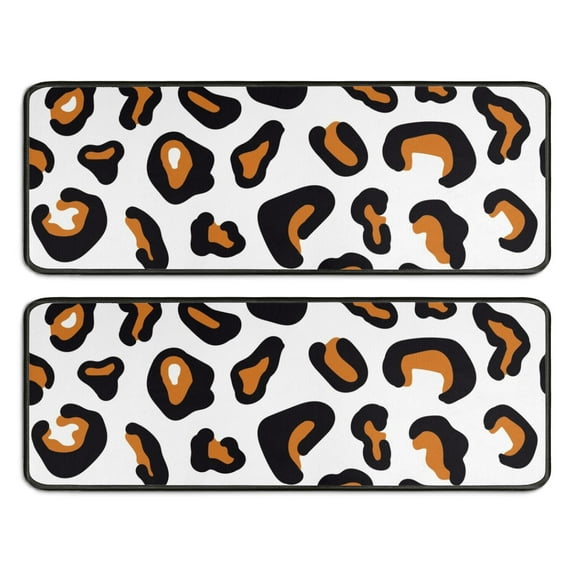 Kitchen Rugs Sets Of 2,Black and Orange Of Leopard Print Anti Fatigue Kitchen Mat Rugs Non Slip Washable,Decorative Kitchen Floor Mats for Kitchen,Sink,Laundry,17"x47"+17"x47"