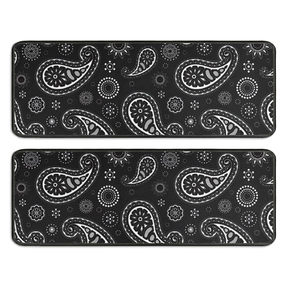 Kitchen Rugs Sets Of 2,Black Paisley and Floral Pattern Anti Fatigue Kitchen Mat Rugs Non Slip Washable,Decorative Kitchen Floor Mats for Kitchen,Sink,Laundry,17"x47"+17"x47"