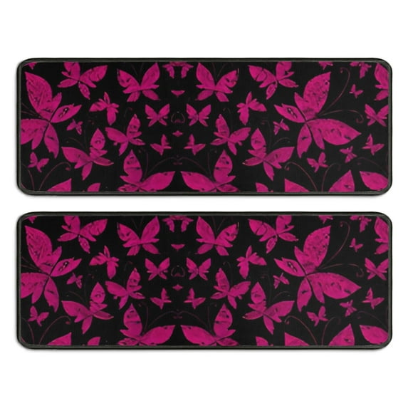 Kitchen Rugs Sets Of 2,Black Pink Butterfly Pattern Anti Fatigue Kitchen Mat Rugs Non Slip Washable,Decorative Kitchen Floor Mats for Kitchen,Sink,Laundry,17"x47"+17"x47"