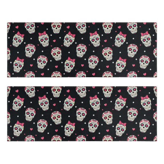 Kitchen Rugs Sets Of 2,Black Pink Skull Pattern Anti Fatigue Kitchen Mat Rugs Non Slip Washable,Decorative Kitchen Floor Mats for Kitchen,Sink,Laundry,17"X47"