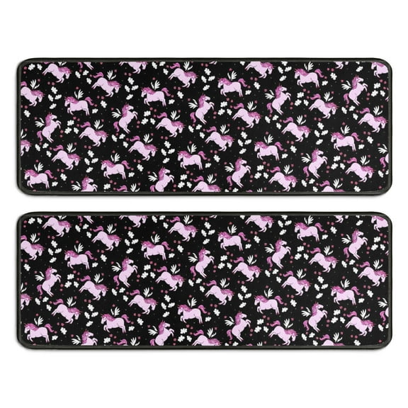 Kitchen Rugs Sets Of 2,Black Pink Unicorn Pattern Anti Fatigue Kitchen Mat Rugs Non Slip Washable,Decorative Kitchen Floor Mats for Kitchen,Sink,Laundry,17"x47"+17"x47"