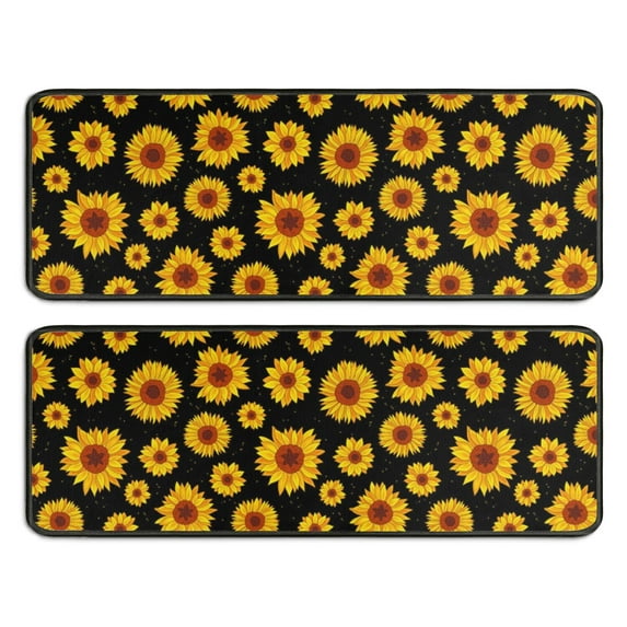 Kitchen Rugs Sets Of 2,Black Small Sunflower Pattern Anti Fatigue Kitchen Mat Rugs Non Slip Washable,Decorative Kitchen Floor Mats for Kitchen,Sink,Laundry,17"x47"+17"x47"
