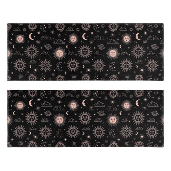 Kitchen Rugs Sets Of 2,Black Sun Moon Cloud Planet Pattern Anti Fatigue Kitchen Mat Rugs Non Slip Washable,Decorative Kitchen Floor Mats for Kitchen,Sink,Laundry,17"X47"
