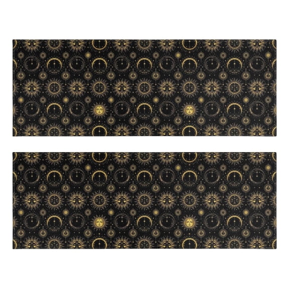 Kitchen Rugs Sets Of 2,Black Sun Moon Pattern Anti Fatigue Kitchen Mat Rugs Non Slip Washable,Decorative Kitchen Floor Mats for Kitchen,Sink,Laundry,17"X47"