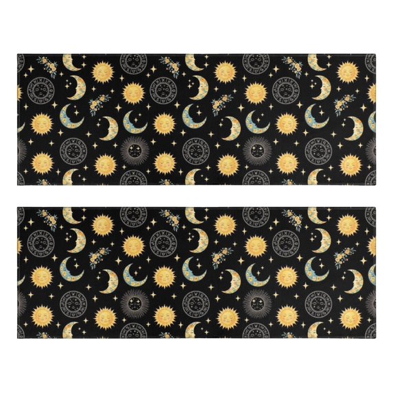Kitchen Rugs Sets Of 2,Black Sun Moon Star Pattern Anti Fatigue Kitchen Mat Rugs Non Slip Washable,Decorative Kitchen Floor Mats for Kitchen,Sink,Laundry,17"X47"