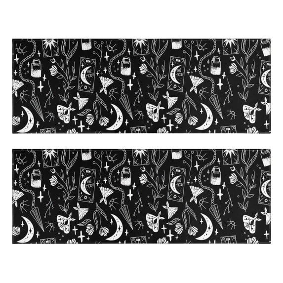 Kitchen Rugs Sets Of 2,Black Tarot Moon Moth Pattern Anti Fatigue Kitchen Mat Rugs Non Slip Washable,Decorative Kitchen Floor Mats for Kitchen,Sink,Laundry,17"X47"