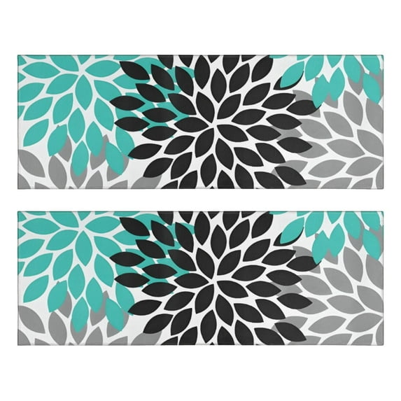 Kitchen Rugs Sets Of 2,Black Turquoise and Gray Floral Pattern Anti Fatigue Kitchen Mat Rugs Non Slip Washable,Decorative Kitchen Floor Mats for Kitchen,Sink,Laundry,17"X47"