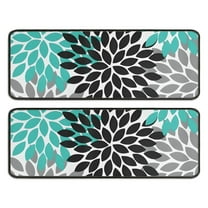 Kitchen Rugs Sets Of 2,Black Turquoise and Gray Floral Pattern Anti Fatigue Kitchen Mat Rugs Non Slip Washable,Decorative Kitchen Floor Mats for Kitchen,Sink,Laundry,17"x47" 17"x47"